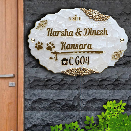 Customized Resin & Acrylic Name Plate for House Entrance, Flat, Bungalow (Paws Theme)