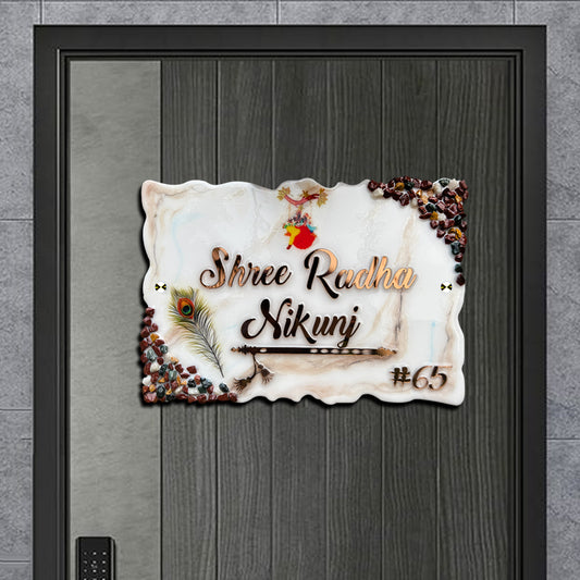 Customized Resin & Acrylic Name Plate for Home Entrance (Radha Kunj)