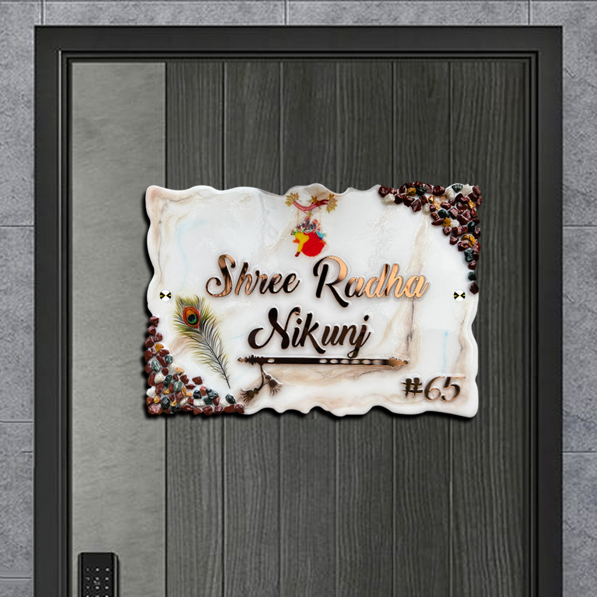 Customized Resin & Acrylic Name Plate for Home Entrance (Radha Kunj)