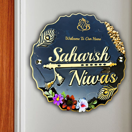 Customized Resin & Acrylic Name Plate for House Entrance, Flat, Bungalow (Classic Black)