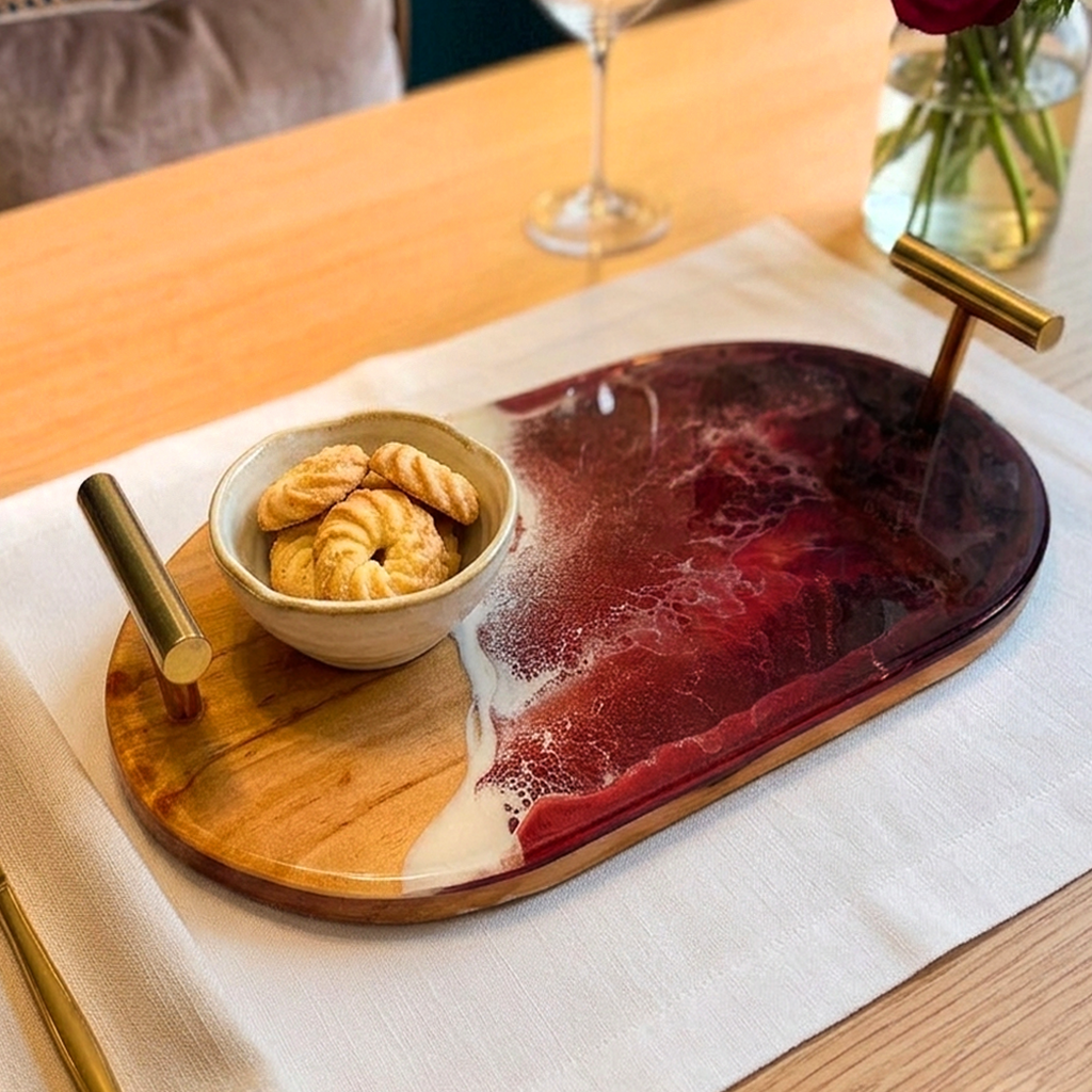Elegant Resin & Wooden Tray with Coasters