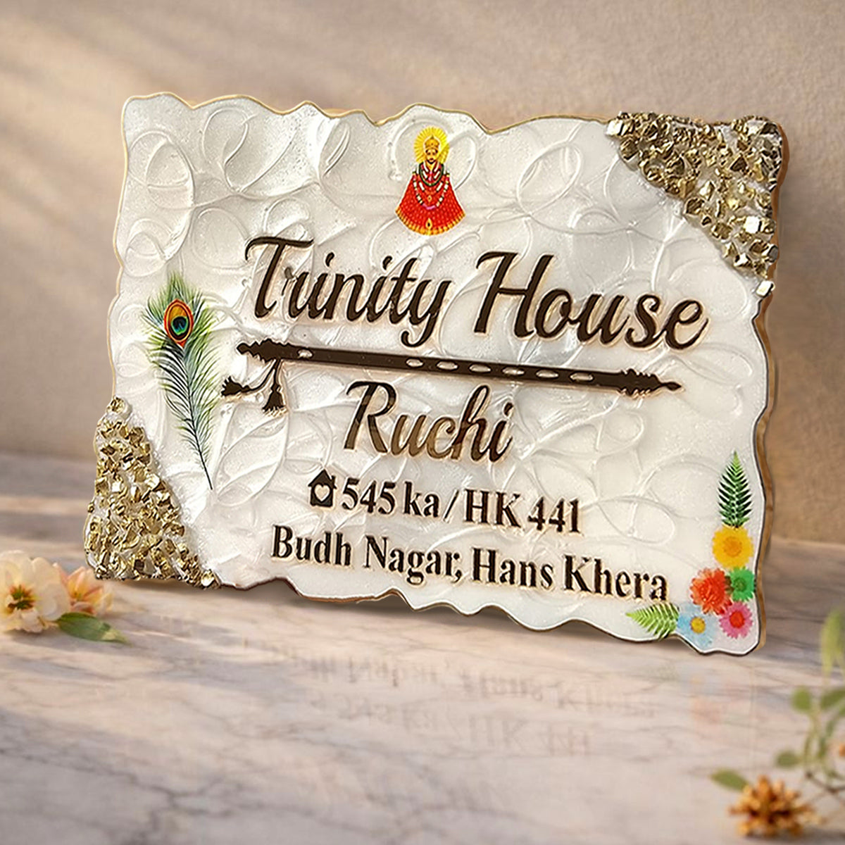 Resin & Acrylic Name Plate for Home Entrance, Flat, Bungalow (Stylish Resin Art)