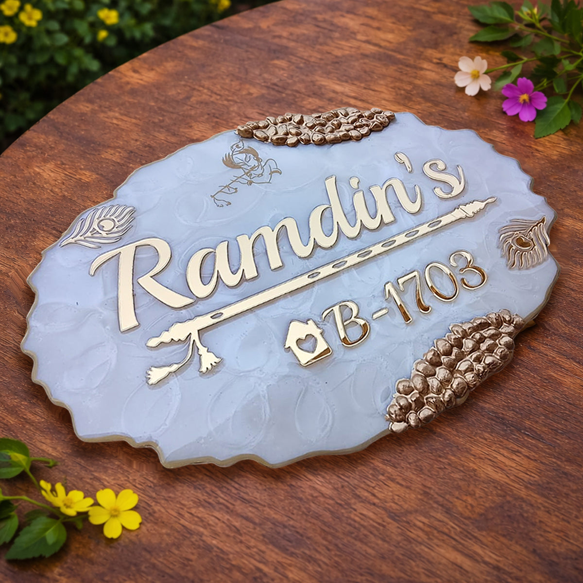 Customized Resin & Acrylic Name Plate for House Entrance, Flat, Bungalow (Paws Theme)