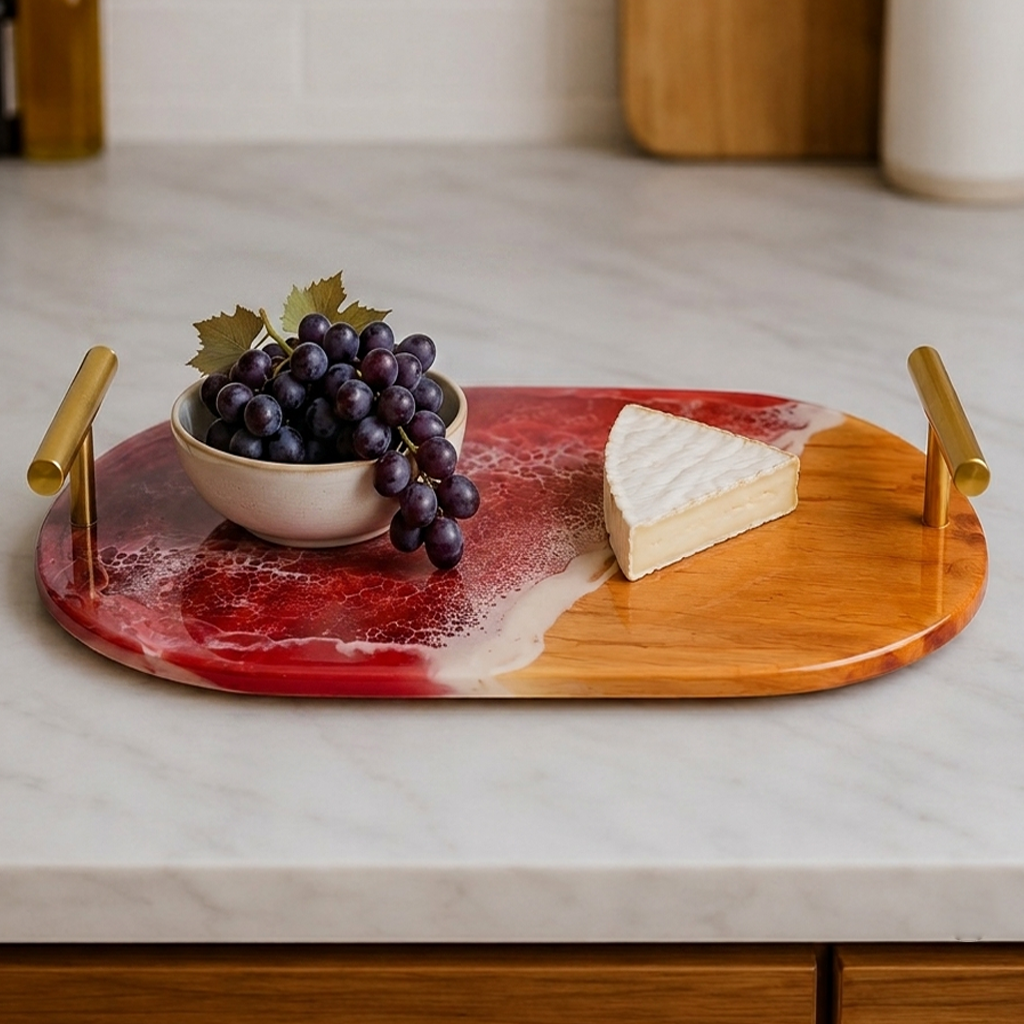 Elegant Resin & Wooden Tray with Coasters