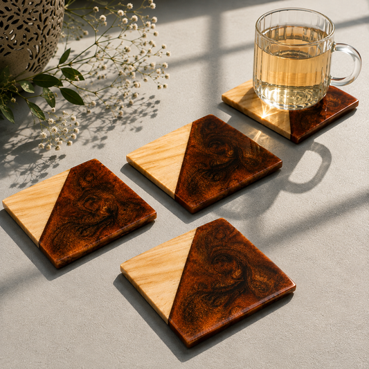 Resin & Wooden Tea Coaster's | Set of 4 | Colour- Brown