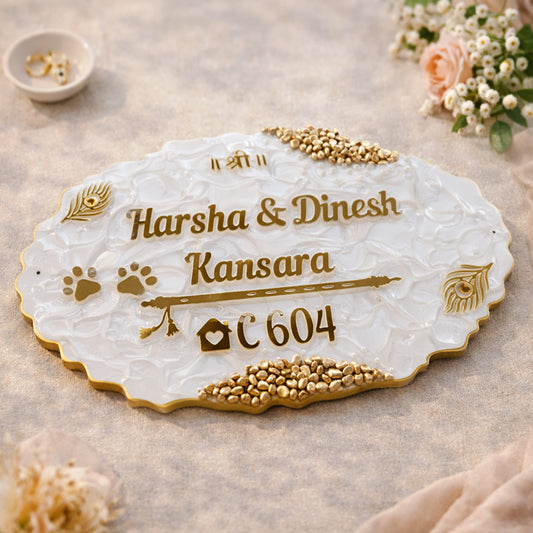 Customized Resin & Acrylic Name Plate for House Entrance, Flat, Bungalow (Paws Theme)