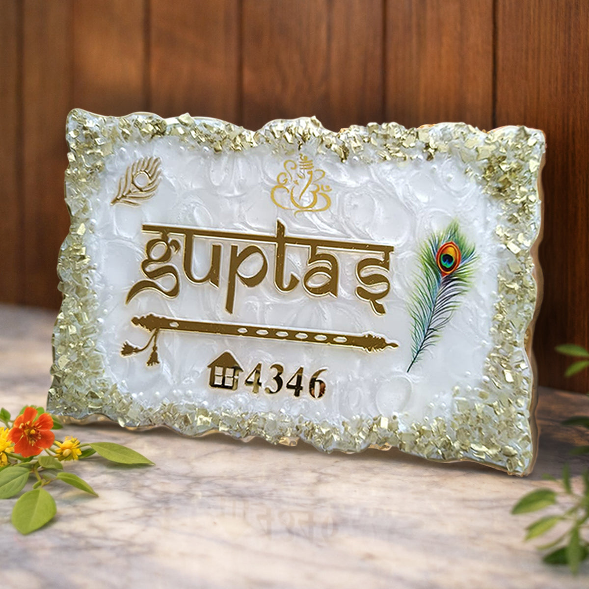 Resin & Acrylic Name Plate for House Entrance, Flat, Bungalow (Shiny Stones Art)