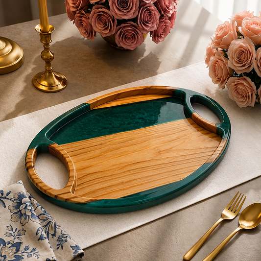 Resin & Wooden Serving Tray with Tea Coasters