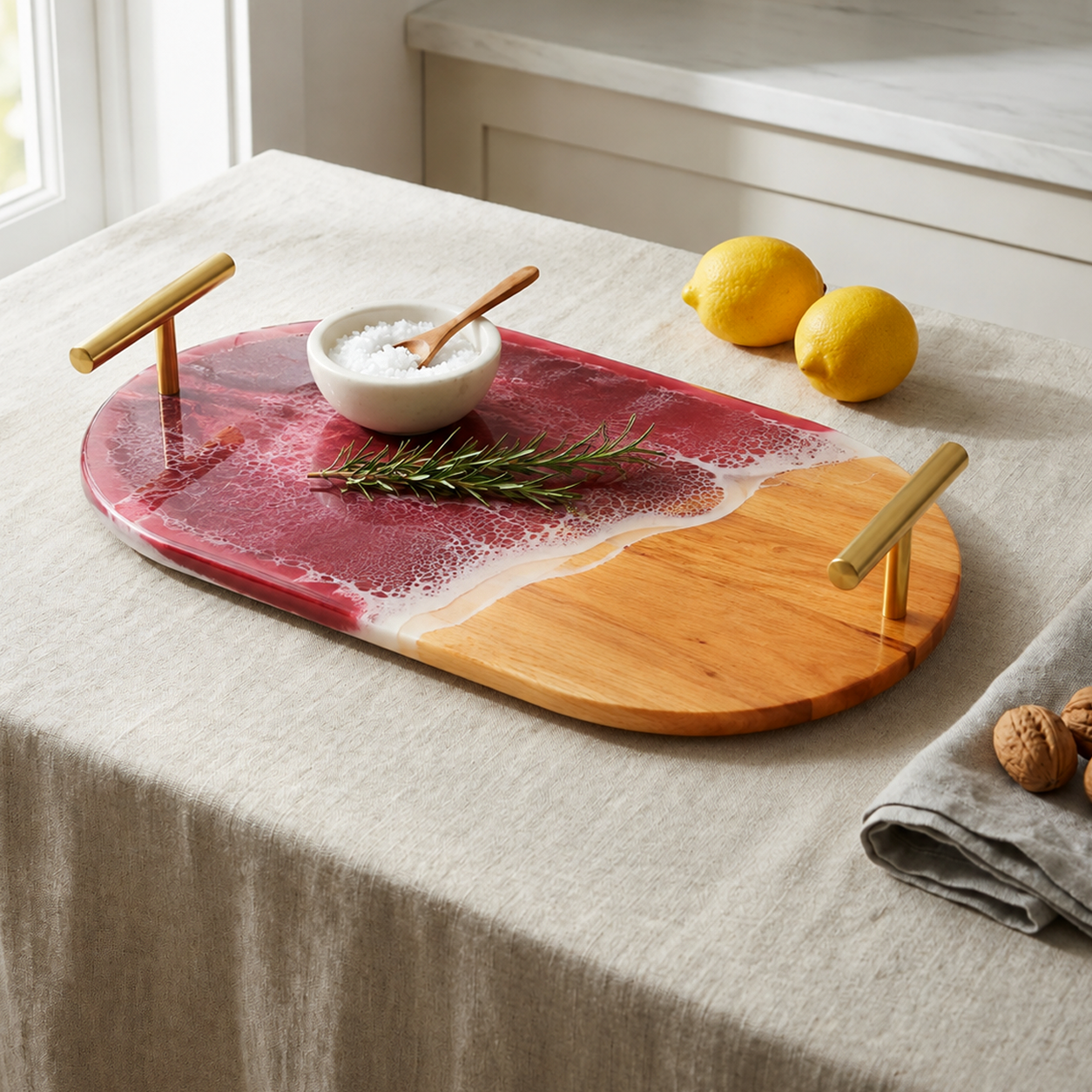 Elegant Resin & Wooden Tray with Coasters