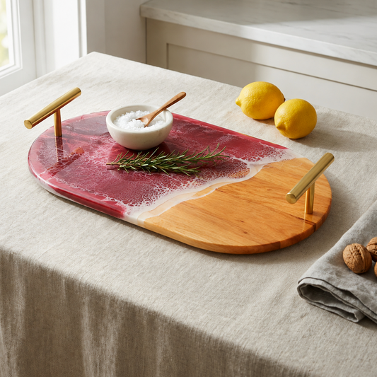 Elegant Resin & Wooden Tray with Coasters