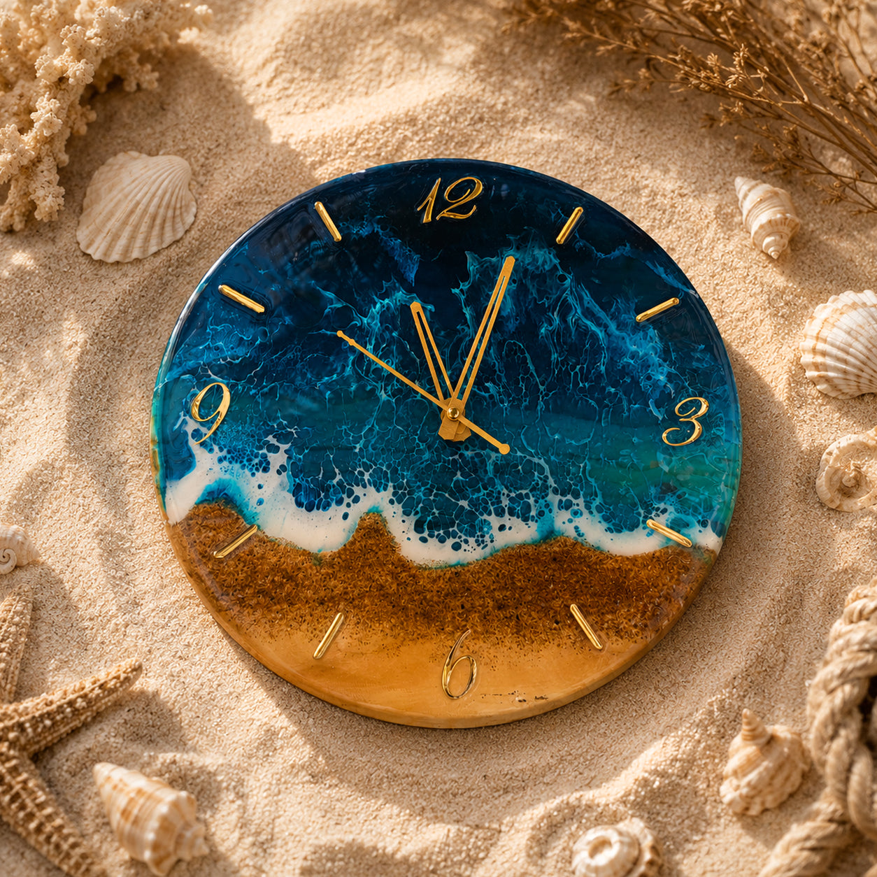 Ocean Theme Resin & Wooden Wall Clock