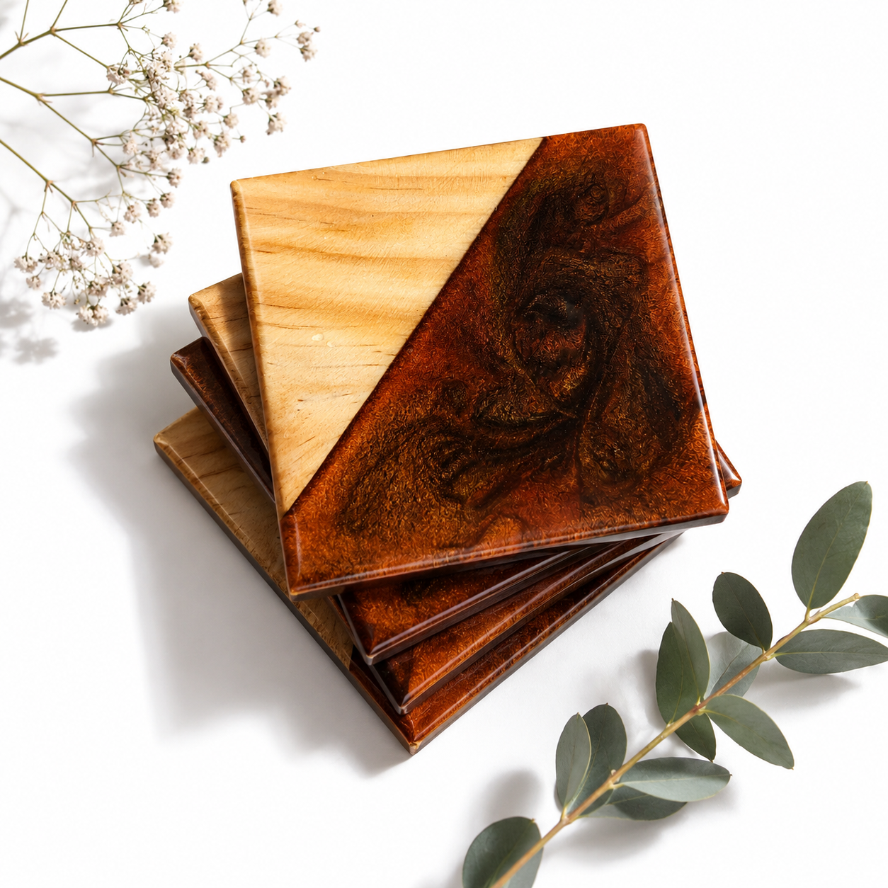 Resin & Wooden Tea Coaster's | Set of 4 | Colour- Brown