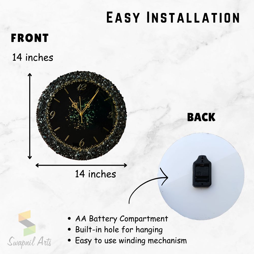 Royal Stone Theme Resin Wall Clock with Golden Glitter