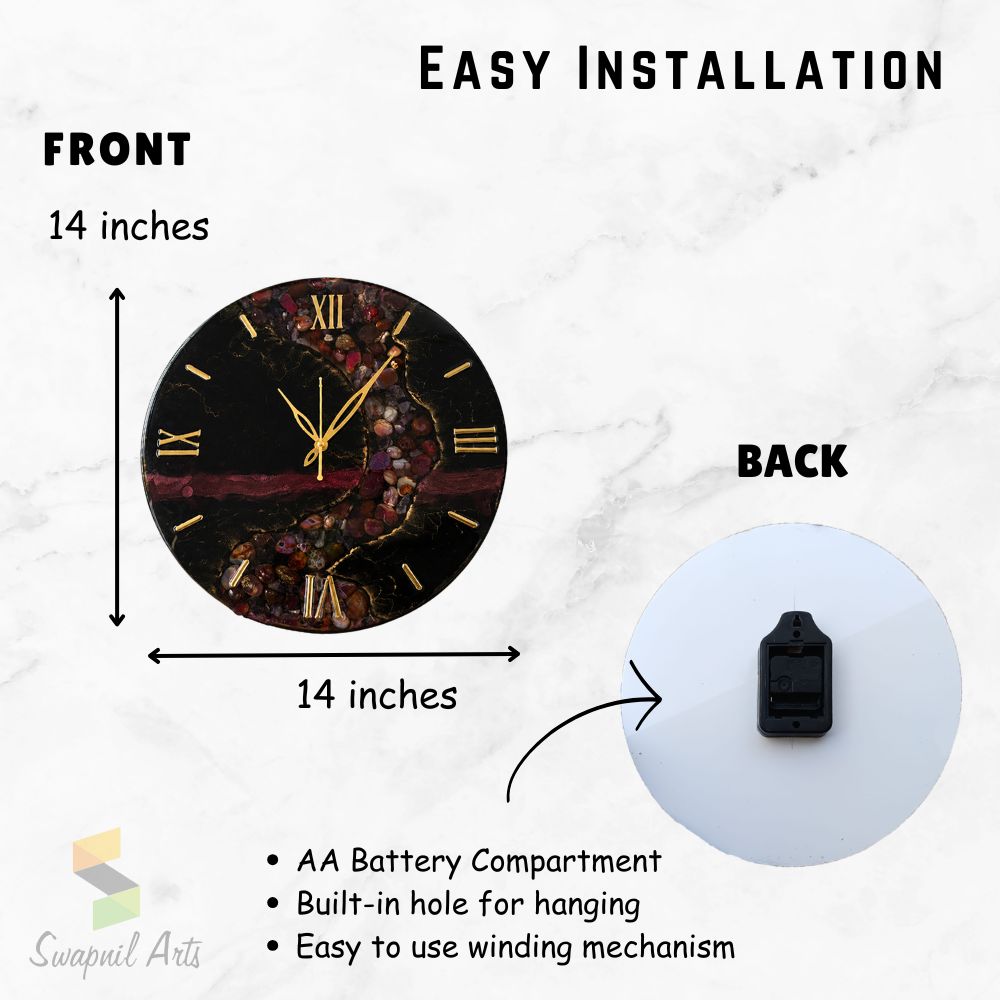 Resin Wall Clock with Decorative River Stones