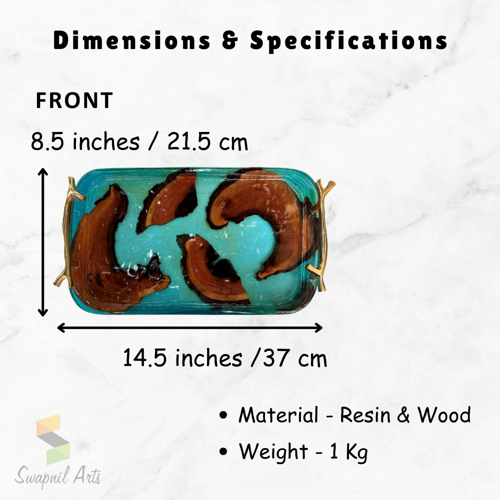 Resin & wooden Serving Tray with Metal Handle