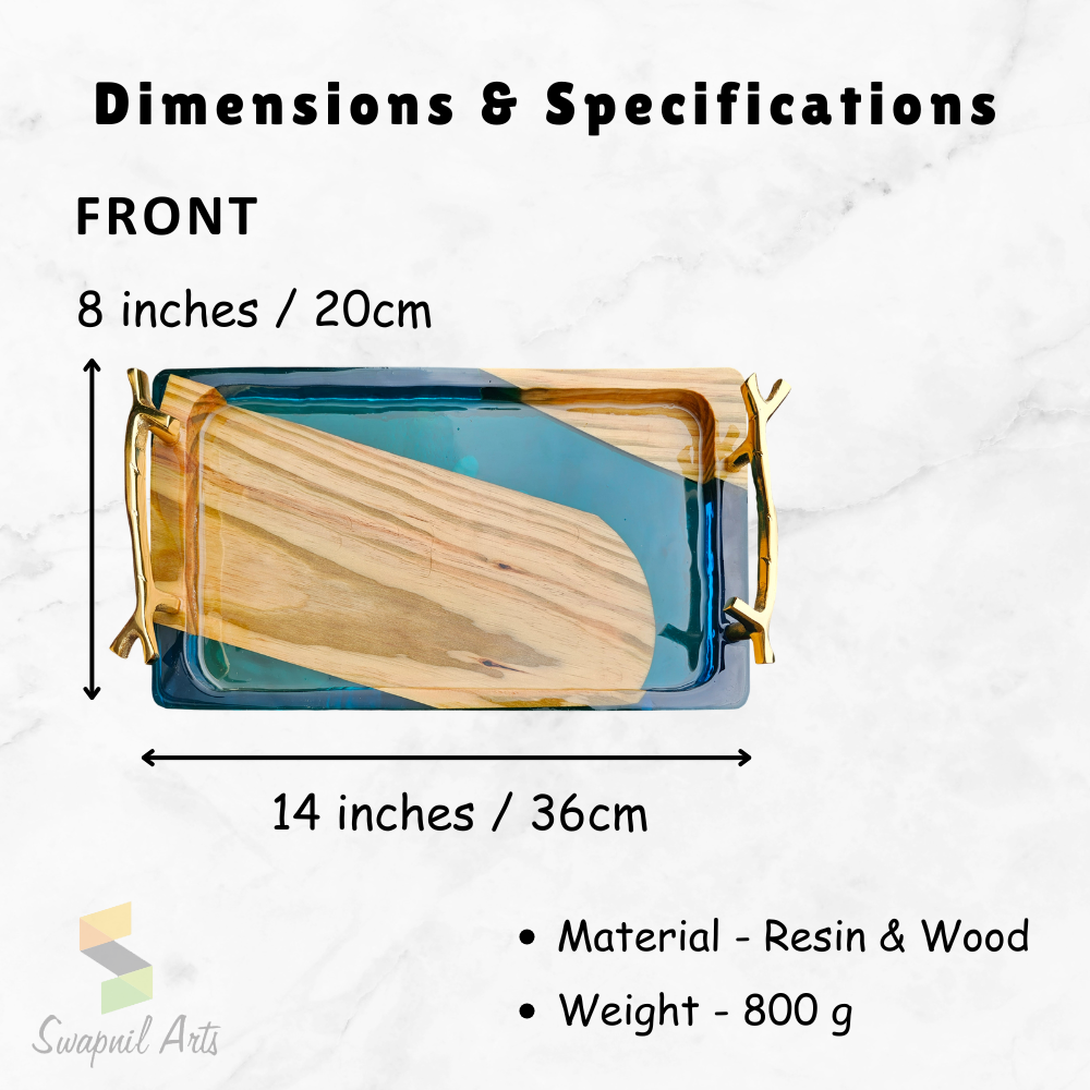 Wooden & Resin Serving Tray with Metal Handels