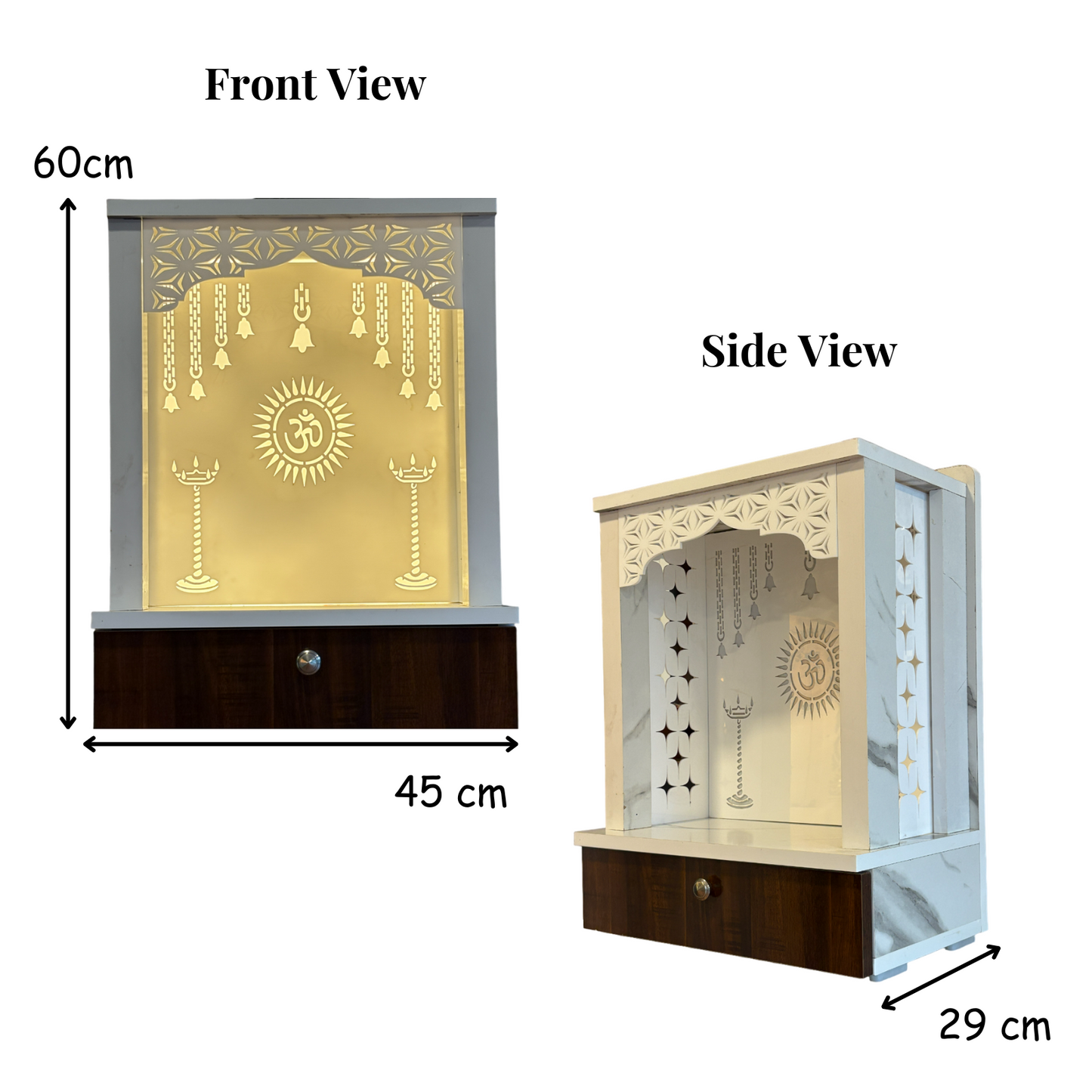 Preassembled  Decorative Acrylic Temple /Mandir for Home with LED Light & Drawer