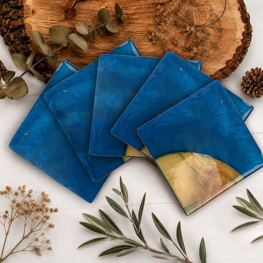 Resin & Wooden Tea Coaster's | Set of 4 | Colour- Blue