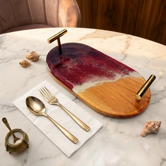 Elegant Resin & Wooden  Serving Tray | Colour - Red