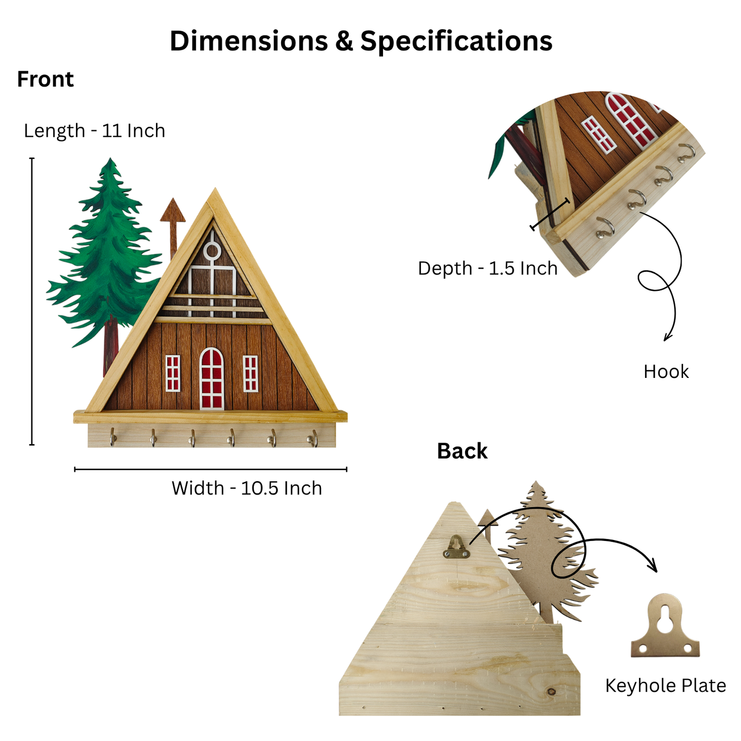 Hut Shape Wooden Key Holder for Home | 6 Hooks to Hang Keys