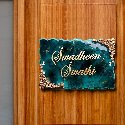 Resin & Acrylic Name Plate for Home Entrance, Flat Bungalow (Resin Blue)